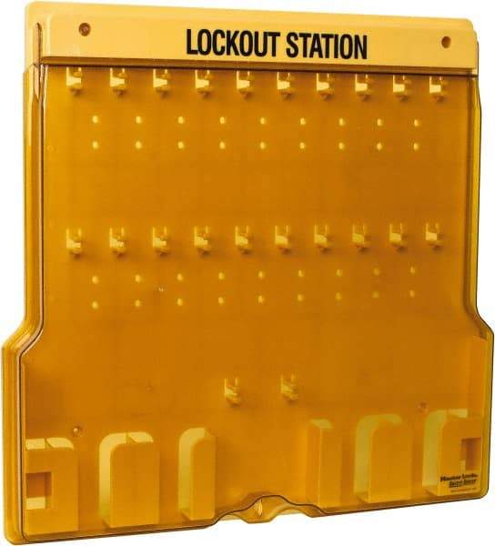 Master Lock - 1 Piece, Empty Polycarbonate Padlock Station - 22 Inch Wide x 22 Inch High x 1-3/4 Inch Deep, Black on Yellow, Covered - Makers Industrial Supply