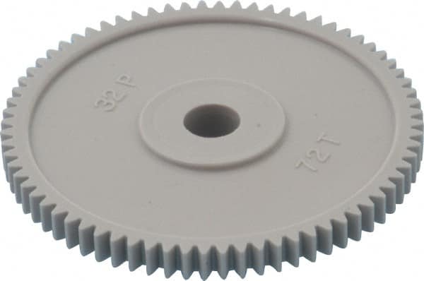 Made in USA - 32 Pitch, 2-1/4" Pitch Diam, 2-5/16" OD, 72 Tooth Spur Gear - 3/16" Face Width, 5/16" Bore Diam, 13/16" Hub Diam, 20° Pressure Angle, Acetal - Makers Industrial Supply