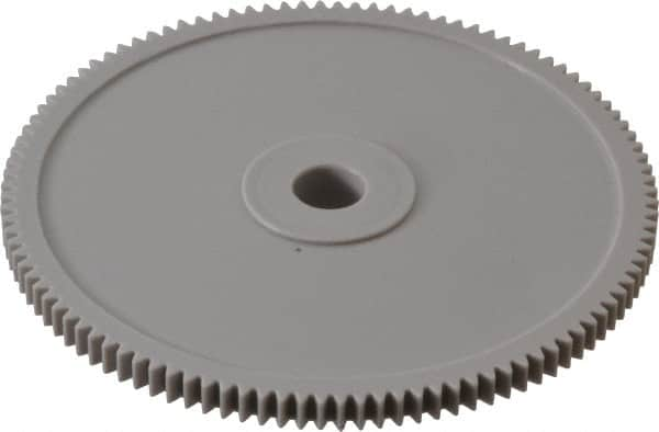 Made in USA - 48 Pitch, 2-1/4" Pitch Diam, 2.292" OD, 108 Tooth Spur Gear - 1/8" Face Width, 1/4" Bore Diam, 39/64" Hub Diam, 20° Pressure Angle, Acetal - Makers Industrial Supply