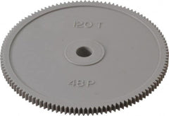 Made in USA - 48 Pitch, 2-1/2" Pitch Diam, 2.542" OD, 120 Tooth Spur Gear - 1/8" Face Width, 1/4" Bore Diam, 39/64" Hub Diam, 20° Pressure Angle, Acetal - Makers Industrial Supply