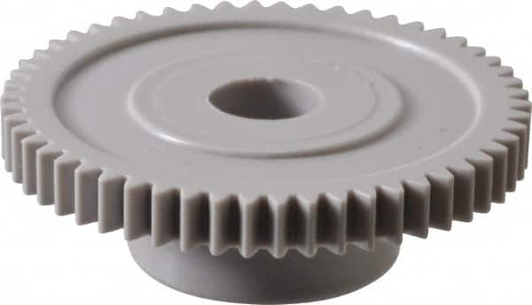 Made in USA - 48 Pitch, 1-1/8" Pitch Diam, 1.168" OD, 54 Tooth Spur Gear - 1/8" Face Width, 1/4" Bore Diam, 39/64" Hub Diam, 20° Pressure Angle, Acetal - Makers Industrial Supply