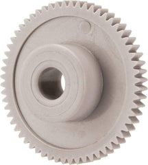 Made in USA - 48 Pitch, 1-1/4" Pitch Diam, 1.292" OD, 60 Tooth Spur Gear - 1/8" Face Width, 1/4" Bore Diam, 39/64" Hub Diam, 20° Pressure Angle, Acetal - Makers Industrial Supply