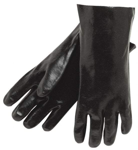 MCR Safety - Size L (9.5), 12" Long, 43 mil Thick, Supported, PVC Chemical Resistant Gloves - Textured Finish, Interlock Fabric Lined, Gauntlet Cuff, Black - Makers Industrial Supply