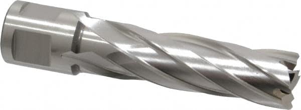 Annular Cutter: 21/32″ Dia, 2″ Depth of Cut, High Speed Steel 3/4″ Shank Dia, Weldon Flat Shank, 2 Flats, Bright/Uncoated