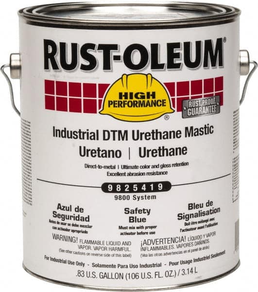 Rust-Oleum - 1 Gal Gloss Safety Blue Urethane Mastic - 162 to 274 Sq Ft/Gal Coverage, <340 g/L VOC Content, Direct to Metal - Makers Industrial Supply