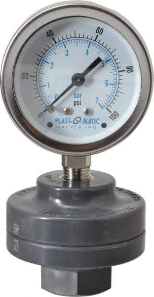 Plast-O-Matic - 100 Max psi, 2 Inch Dial Diameter, PVC Pressure Gauge Guard and Isolator - 3% Accuracy - Makers Industrial Supply