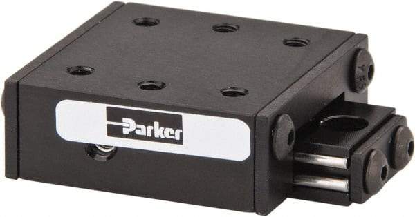 Parker - 6 Lb. Capacity, 4-40 Mount Hole, 1/2" Travel, Ball Bearing Slide Table - Single Axis, 6 Mounting Holes, 1-1/4" Long x 1-1/4" Wide x 1/2" High - Makers Industrial Supply