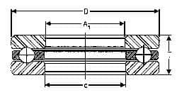 INA Bearing - 3-1/4" Inside x 4.969" Outside Diam, 1" Thick, Steel Ball Thrust Bearing - 44,500 Lbs. Static Capacity, 16,600 Max Pressure x Velocity - Makers Industrial Supply