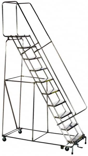 Ballymore - 87" 6 Step Ladder - Rolling Safety Ladder, 300 Lb Capacity, 57" Platform Height, 30" Base Width x 43" Base Depth, Solid Ribbed Tread - Makers Industrial Supply