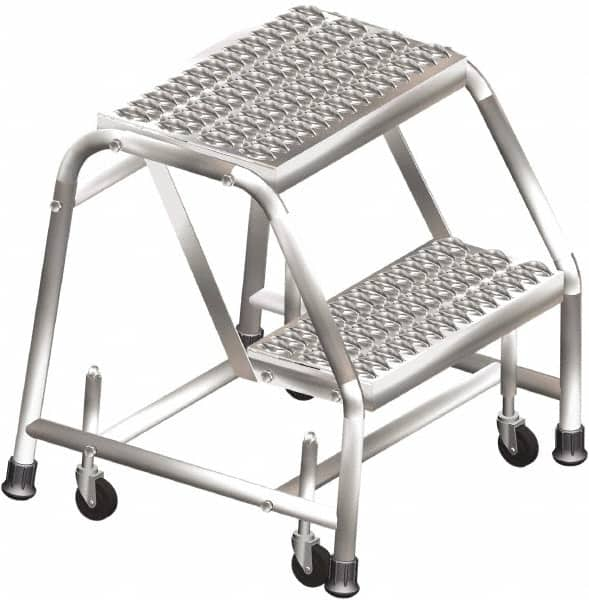 Ballymore - 19" 2 Step Ladder - Rolling Safety Ladder, 450 Lb Capacity, 19" Platform Height, 20" Base Width x 19" Depth, Heavy-Duty Serrated Grating - Makers Industrial Supply