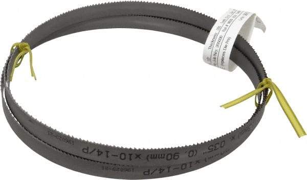 Starrett - 10 to 14 TPI, 5' 4-1/2" Long x 1/2" Wide x 0.035" Thick, Welded Band Saw Blade - Bi-Metal, Toothed Edge, Raker Tooth Set, Contour Cutting - Makers Industrial Supply