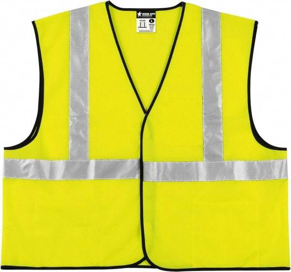 MCR Safety - Size 4XL High Visibility Lime Solid General Purpose Vest - 28.4" Chest, ANSI 107-2015, Hook & Loop Closure, 3 Pockets, Polyester - Makers Industrial Supply