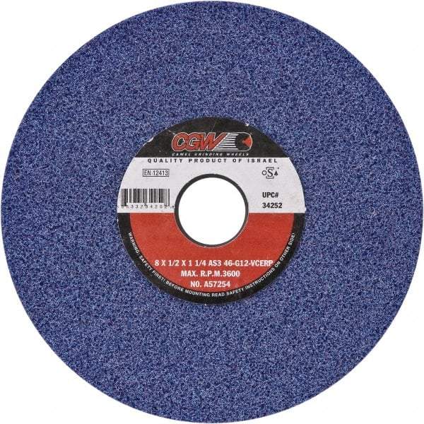 Camel Grinding Wheels - 14" Diam x 5" Hole x 1-1/2" Thick, H Hardness, 46 Grit Surface Grinding Wheel - Ceramic, Type 1, Medium Grade, Vitrified Bond, No Recess - Makers Industrial Supply