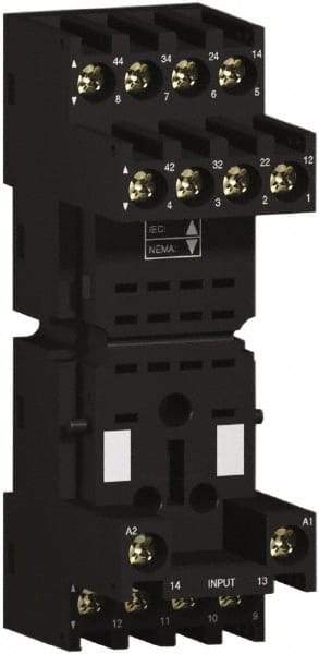 Schneider Electric - 250 Volt, 10 Amp, Flat Relay Socket - DIN Rail Mount, Panel Mount, IP20, Box Lug Mixed Terminal - Makers Industrial Supply