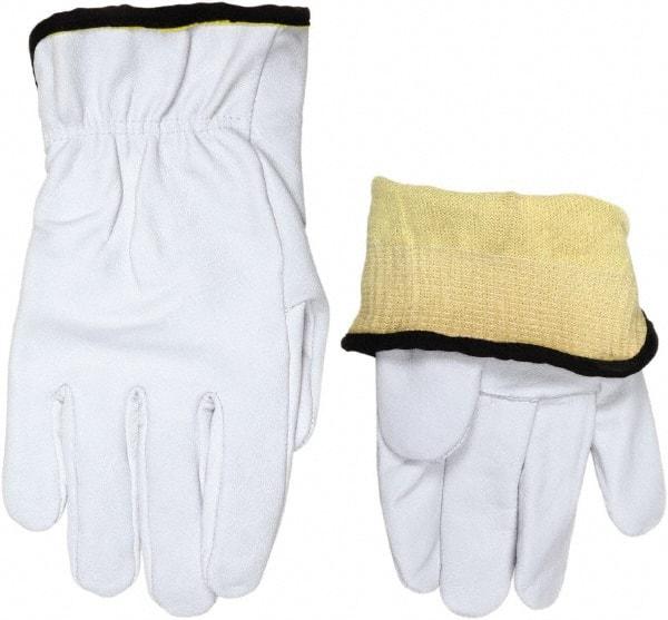 MCR Safety - Size 3XL, ANSI Cut Lvl 3, Goatskin Leather Cut Resistant Gloves - 10.375" Long, Kevlar Lining, Elastic Cuff, White, Paired - Makers Industrial Supply