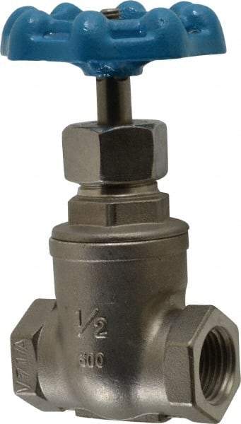 Legend Valve - 1/2" Pipe, Threaded Stainless Steel Solid Wedge Stem Gate Valve - 600 WOG, 125 WSP - Makers Industrial Supply