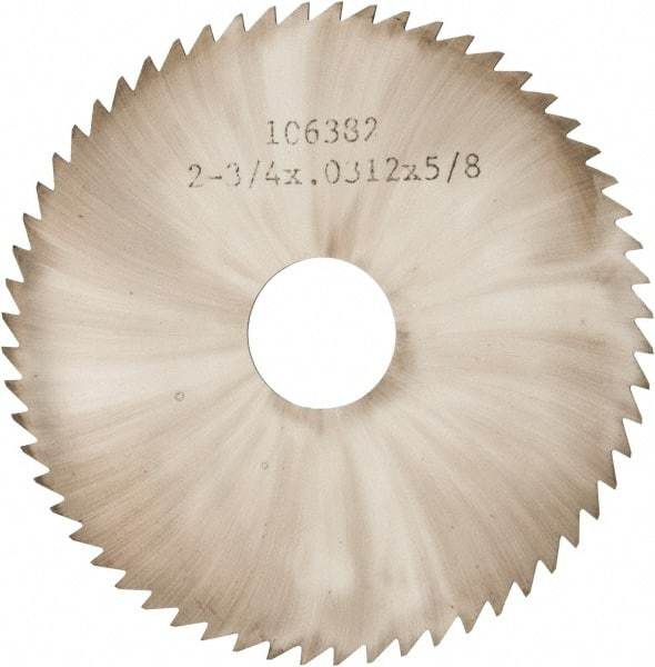 Made in USA - 2-3/4" Diam x 0.0313" Blade Thickness x 5/8" Arbor Hole Diam, 60 Tooth Slitting and Slotting Saw - Arbor Connection, Solid Carbide, Concave Ground - Makers Industrial Supply