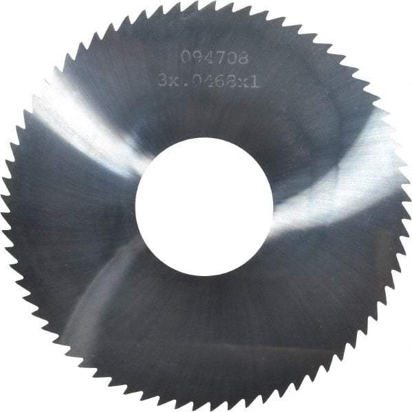 Made in USA - 3" Diam x 0.0468" Blade Thickness x 1" Arbor Hole Diam, 72 Tooth Slitting and Slotting Saw - Arbor Connection, Right Hand, Uncoated, Solid Carbide, 5° Rake, Concave Ground - Makers Industrial Supply