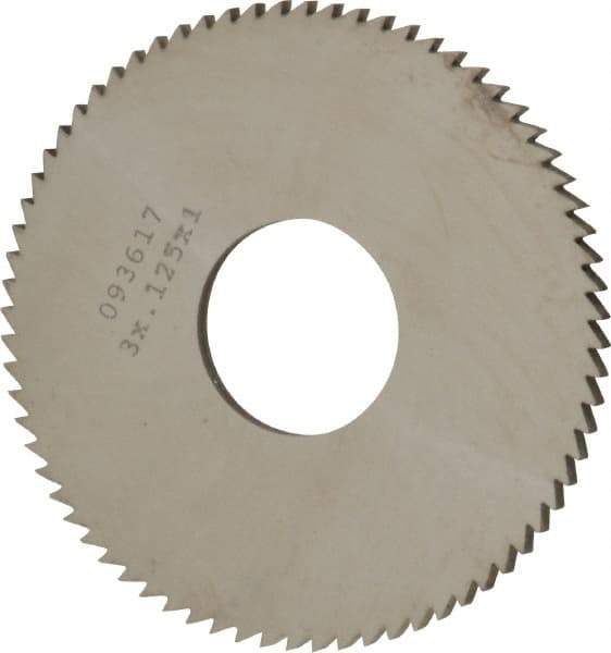 Made in USA - 3" Diam x 1/8" Blade Thickness x 1" Arbor Hole Diam, 72 Tooth Slitting and Slotting Saw - Arbor Connection, Right Hand, Uncoated, Solid Carbide, 5° Rake, Concave Ground - Makers Industrial Supply