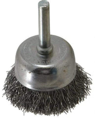 Made in USA - 1-3/4" Diam, 1/4" Shank Crimped Wire Steel Cup Brush - 0.0118" Filament Diam, 3/4" Trim Length, 13,000 Max RPM - Makers Industrial Supply