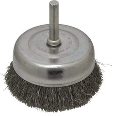 Made in USA - 2-3/4" Diam, 1/4" Shank Crimped Wire Steel Cup Brush - 0.008" Filament Diam, 7/8" Trim Length, 13,000 Max RPM - Makers Industrial Supply