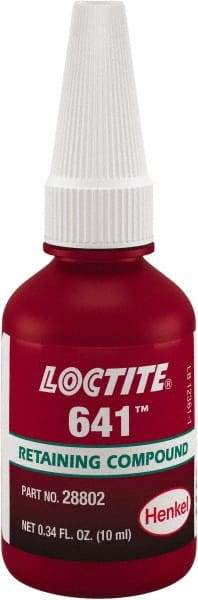 Loctite - 10 mL, Yellow, Low Strength Liquid Retaining Compound - Series 641, 24 hr Full Cure Time - Makers Industrial Supply