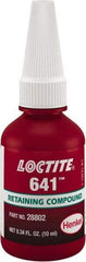 Loctite - 10 mL, Yellow, Low Strength Liquid Retaining Compound - Series 641, 24 hr Full Cure Time - Makers Industrial Supply