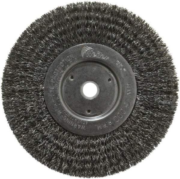 Weiler - 6" OD, 5/8" Arbor Hole, Crimped Steel Wheel Brush - 3/4" Face Width, 1-7/16" Trim Length, 0.0118" Filament Diam, 6,000 RPM - Makers Industrial Supply