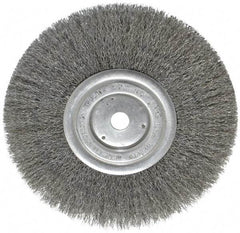 Weiler - 8" OD, 5/8" Arbor Hole, Crimped Steel Wheel Brush - 3/4" Face Width, 2-1/16" Trim Length, 0.0104" Filament Diam, 6,000 RPM - Makers Industrial Supply