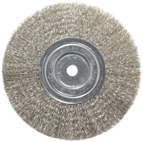 Weiler - 8" OD, 5/8" Arbor Hole, Crimped Stainless Steel Wheel Brush - 3/4" Face Width, 2-1/16" Trim Length, 0.0118" Filament Diam, 6,000 RPM - Makers Industrial Supply