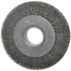 Weiler - 8" OD, 2" Arbor Hole, Crimped Steel Wheel Brush - 1" Face Width, 1-3/8" Trim Length, 0.0104" Filament Diam, 4,500 RPM - Makers Industrial Supply