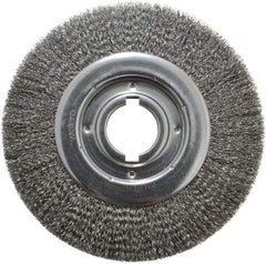 Weiler - 10" OD, 2" Arbor Hole, Crimped Steel Wheel Brush - 1-1/8" Face Width, 2" Trim Length, 0.014" Filament Diam, 3,600 RPM - Makers Industrial Supply