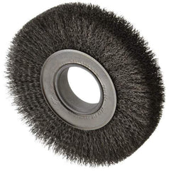 Weiler - 7" OD, 2" Arbor Hole, Crimped Steel Wheel Brush - 1-1/4" Face Width, 1-5/8" Trim Length, 0.0118" Filament Diam, 6,000 RPM - Makers Industrial Supply