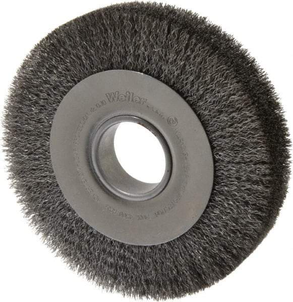 Weiler - 8" OD, 2" Arbor Hole, Crimped Steel Wheel Brush - 1-1/2" Face Width, 1-3/8" Trim Length, 0.0118" Filament Diam, 4,500 RPM - Makers Industrial Supply