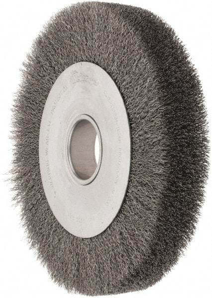 Weiler - 10" OD, 2" Arbor Hole, Crimped Steel Wheel Brush - 1-5/8" Face Width, 1-7/8" Trim Length, 0.0118" Filament Diam, 4,000 RPM - Makers Industrial Supply