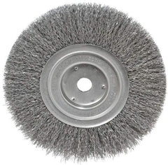 Weiler - 7" OD, 5/8" Arbor Hole, Crimped Steel Wheel Brush - 3/4" Face Width, 1-9/16" Trim Length, 0.014" Filament Diam, 6,000 RPM - Makers Industrial Supply