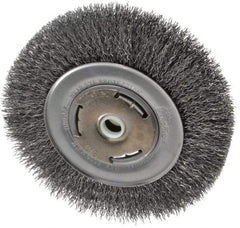 Weiler - 6" OD, 5/8" Arbor Hole, Crimped Steel Wheel Brush - 7/8" Face Width, 1-1/8" Trim Length, 0.014" Filament Diam, 6,000 RPM - Makers Industrial Supply