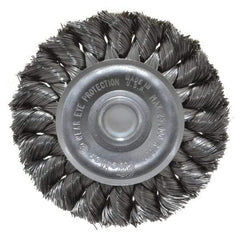 Weiler - 3" OD, 1/2" Arbor Hole, Knotted Steel Wheel Brush - 3/8" Face Width, 5/8" Trim Length, 0.0118" Filament Diam, 25,000 RPM - Makers Industrial Supply