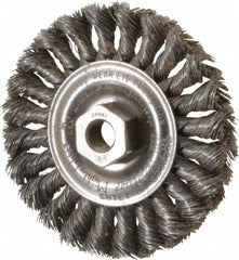 Weiler - 4" OD, 1/2-13 Arbor Hole, Knotted Steel Wheel Brush - 1/2" Face Width, 7/8" Trim Length, 0.014" Filament Diam, 20,000 RPM - Makers Industrial Supply