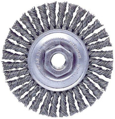 Weiler - 4" OD, M10x1.50 Arbor Hole, Knotted Steel Wheel Brush - 3/16" Face Width, 7/8" Trim Length, 0.02" Filament Diam, 20,000 RPM - Makers Industrial Supply