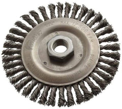 Weiler - 5" OD, 5/8-11 Arbor Hole, Knotted Steel Wheel Brush - 3/16" Face Width, 7/8" Trim Length, 0.02" Filament Diam, 12,500 RPM - Makers Industrial Supply