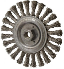 Weiler - 6" OD, 5/8-11 Arbor Hole, Knotted Stainless Steel Wheel Brush - 1/2" Face Width, 1-3/8" Trim Length, 0.023" Filament Diam, 12,500 RPM - Makers Industrial Supply