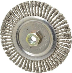 Weiler - 6" OD, 5/8-11 Arbor Hole, Knotted Stainless Steel Wheel Brush - 3/16" Face Width, 1-1/8" Trim Length, 0.02" Filament Diam, 12,500 RPM - Makers Industrial Supply