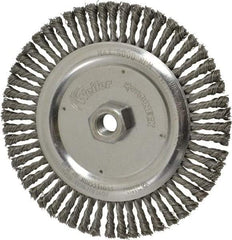 Weiler - 6-7/8" OD, 5/8-11 Arbor Hole, Knotted Steel Wheel Brush - 3/16" Face Width, 1-1/8" Trim Length, 0.02" Filament Diam, 9,000 RPM - Makers Industrial Supply