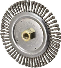 Weiler - 6-7/8" OD, 5/8-11 Arbor Hole, Knotted Stainless Steel Wheel Brush - 3/16" Face Width, 1-1/8" Trim Length, 0.02" Filament Diam, 9,000 RPM - Makers Industrial Supply