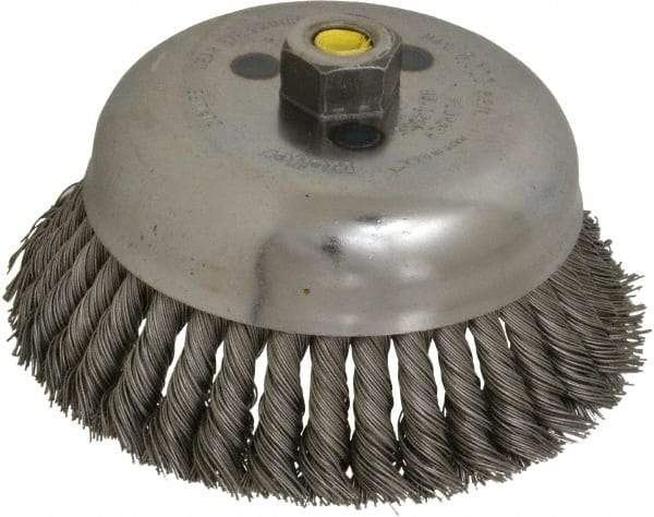 Weiler - 6" Diam, 5/8-11 Threaded Arbor, Steel Fill Cup Brush - 0.023 Wire Diam, 1-5/8" Trim Length, 6,000 Max RPM - Makers Industrial Supply