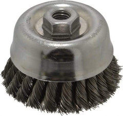 Weiler - 4" Diam, 5/8-11 Threaded Arbor, Steel Fill Cup Brush - 0.02 Wire Diam, 1-3/8" Trim Length, 9,000 Max RPM - Makers Industrial Supply