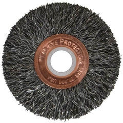 Weiler - 2" OD, 1/2" Arbor Hole, Crimped Steel Wheel Brush - 3/8" Face Width, 1/2" Trim Length, 0.0118" Filament Diam, 20,000 RPM - Makers Industrial Supply