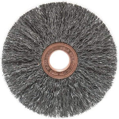 Weiler - 3" OD, 1/2" Arbor Hole, Crimped Steel Wheel Brush - 5/8" Face Width, 1" Trim Length, 0.008" Filament Diam, 20,000 RPM - Makers Industrial Supply