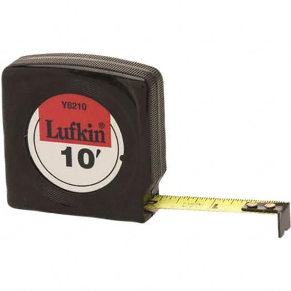 Lufkin - 10' x 1/2" Yellow Steel Blade Tape Measure - 1/16 & 1/32" Graduation, Black Steel Case - Makers Industrial Supply